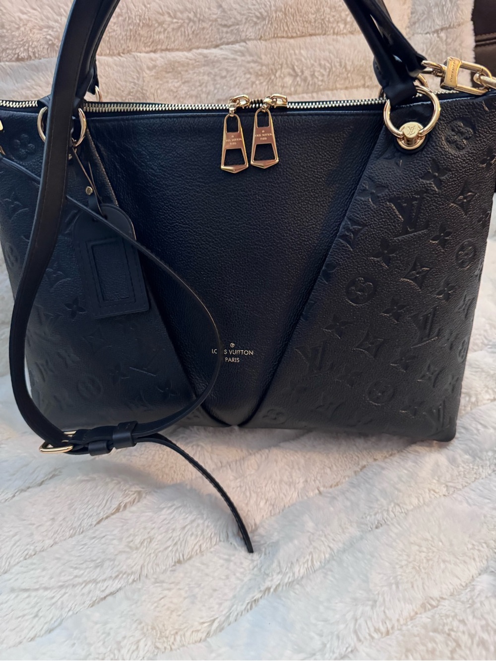 Louis Vuitton Black Monogram Embossed Shoulder Bag with Gold Hardware